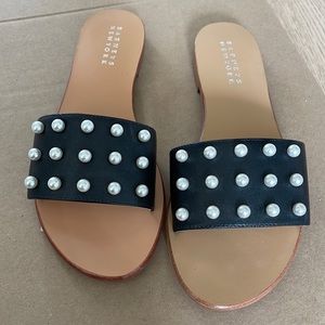 Barney’s New York pearl leather slides